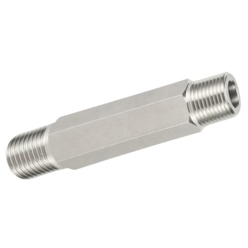 Long hex nipple — An extended hex body provides additional spacing between connections.