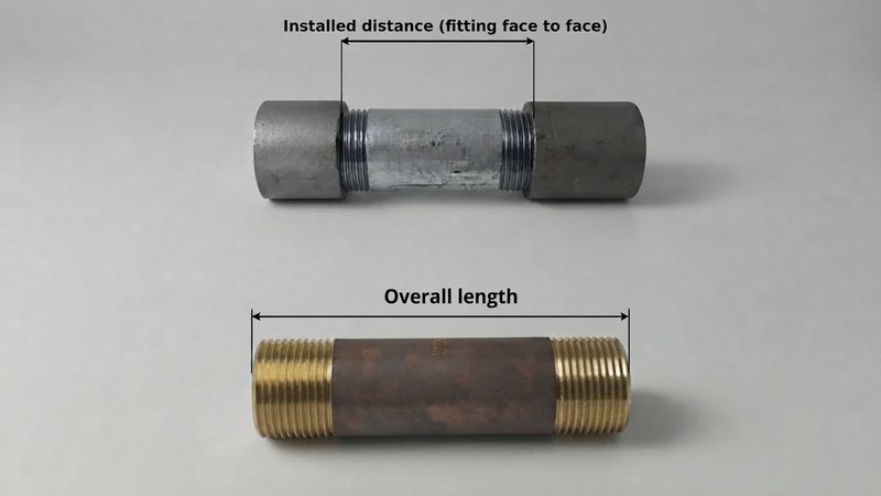 Overall length is measured end to end; installed gap is measured between the entrance faces of the mating fittings.